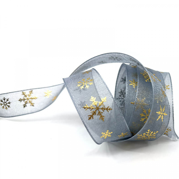 Geschenkband, Snowin, sea blue mit goldenen Sternen